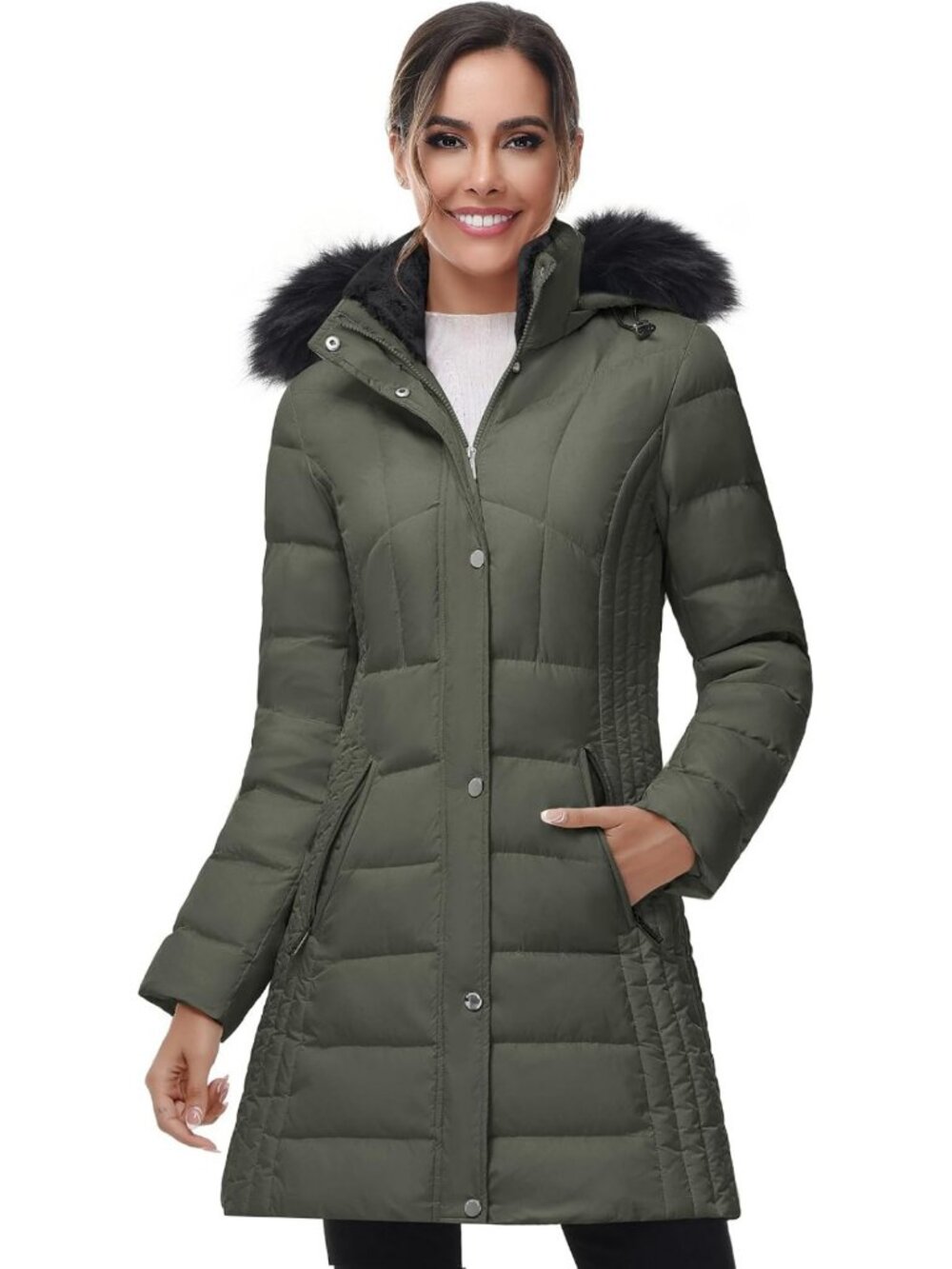Cozy Women's Mid-Length Hooded Winter Down Puffer Coat - Warm & Stylish